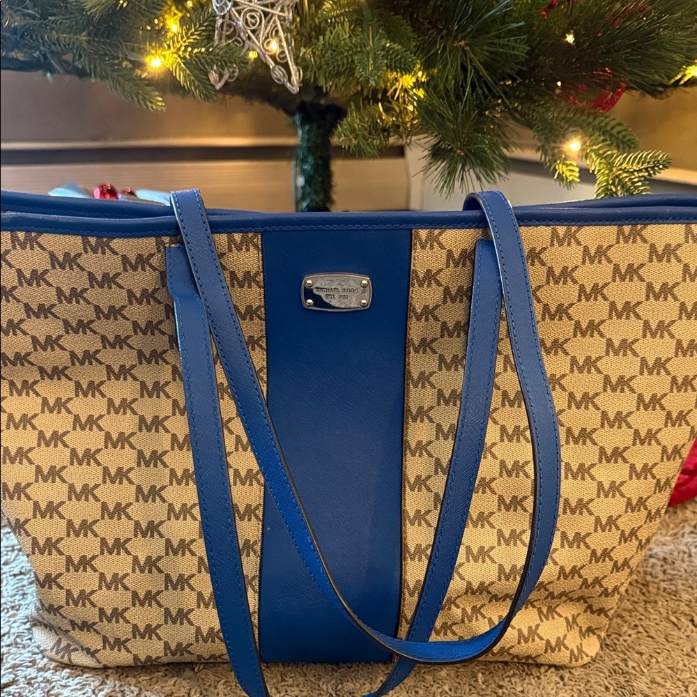 Michael Kors Signature Blue and Tan Tote